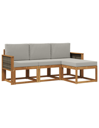 Set di divani da esterno 4 pcs Naturale e Grigio Chiaro