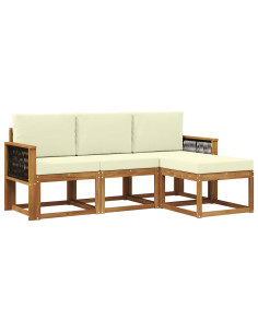 Set di divani da esterno con cuscino 4 pcs Naturale e Crema