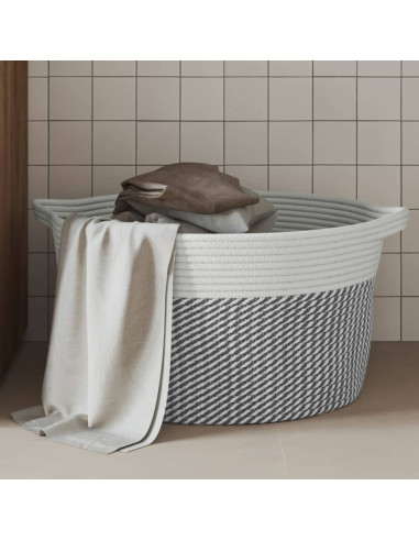 Cestino Portaoggetti Grigio e Bianco Ø40x25 cm in Cotone