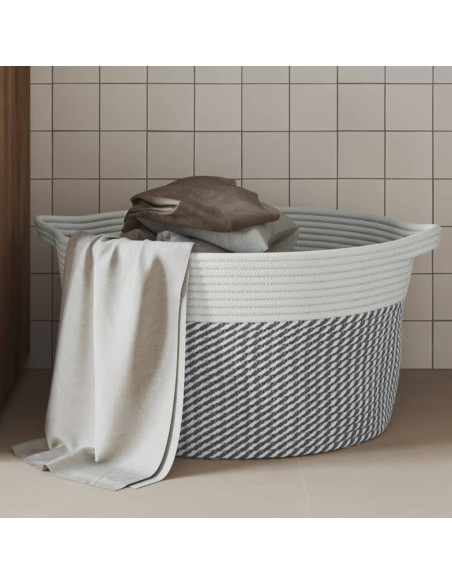 Cestino Portaoggetti Grigio e Bianco Ø40x25 cm in Cotone