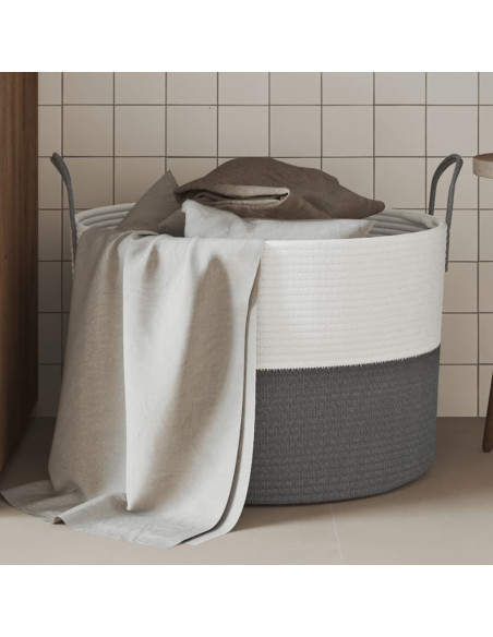 Cestino Portaoggetti Grigio e Bianco Ø51x33 cm in Cotone
