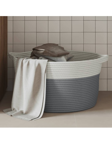 Cestino Portaoggetti Grigio e Bianco Ø40x25 cm in Cotone