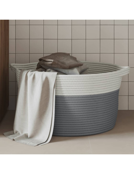 Cestino Portaoggetti Grigio e Bianco Ø40x25 cm in Cotone