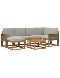 Set di divani da esterno 7 pcs Naturale e Grigio Chiaro