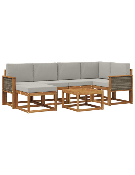 Set di divani da esterno 7 pcs Naturale e Grigio Chiaro