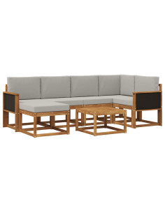 Set di divani da esterno 7 pcs Naturale e Grigio Chiaro