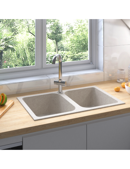 Lavello da cucina Beige 76 x 48 x 30 cm Quarzo e Resina