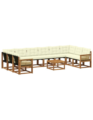 Set di divani da esterno con cuscino 11 pcs Naturale e Crema