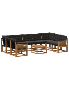Set di divani da esterno con cuscino 10 pcs Naturale e Nero