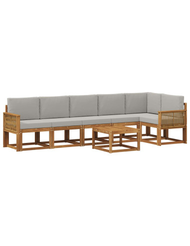 Set di divani da esterno 7 pcs Naturale e Grigio Chiaro