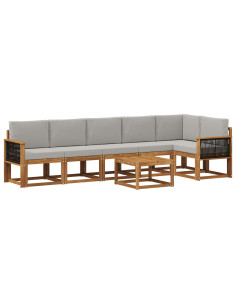 Set di divani da esterno 7 pcs Naturale e Grigio Chiaro