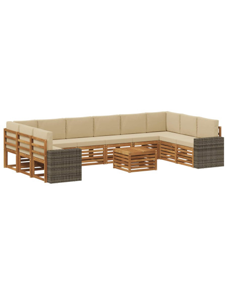 Set di divani da esterno 11 pcs Naturale e Beige Poliestere