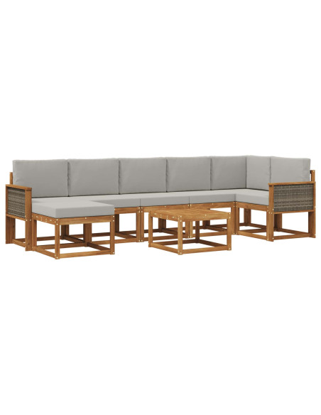 Set di divani da esterno 8 pcs Naturale e Grigio Chiaro