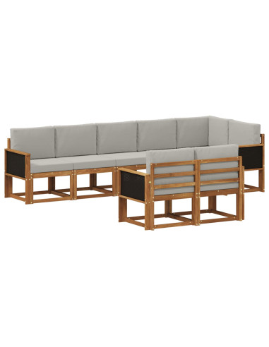 Set di divani da esterno 8 pcs Naturale e Grigio Chiaro