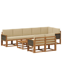 Set di divani da esterno 9 pcs Naturale e Beige Poliestere