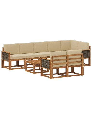 Set di divani da esterno 9 pcs Naturale e Beige Poliestere
