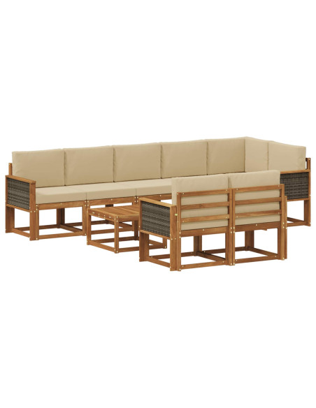 Set di divani da esterno 9 pcs Naturale e Beige Poliestere