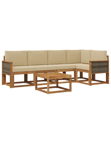 Set di divani da esterno con cuscino 6 pcs Naturale e Beige