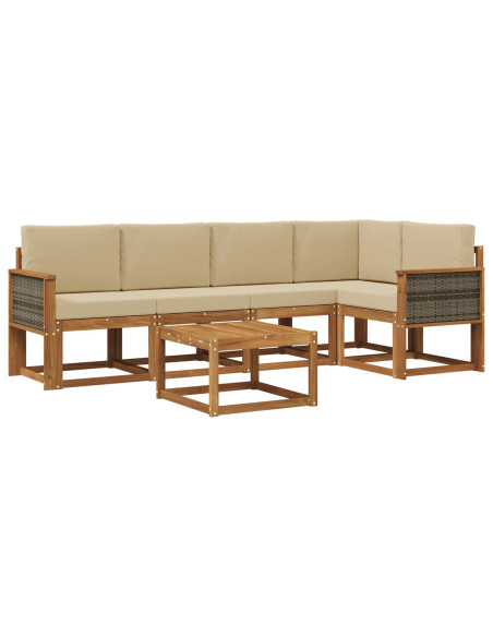 Set di divani da esterno con cuscino 6 pcs Naturale e Beige