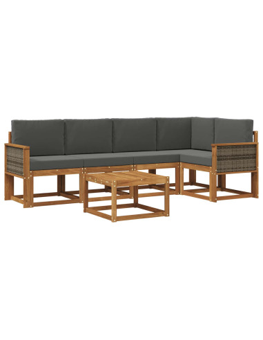 Set di divani da esterno con cuscino 6 pcs Naturale e Antracite
