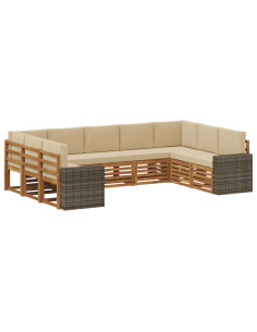 Set divano sezionale 9 pcs Naturale e Beige Poliestere