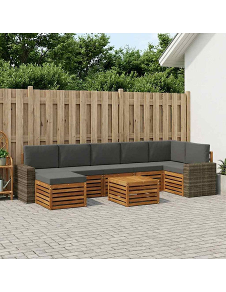 Set di divani da esterno con cuscino 8 pcs Naturale e Antracite