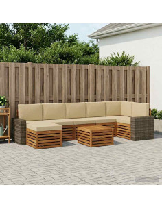 Set di divani da esterno con cuscino 8 pcs Naturale e Beige