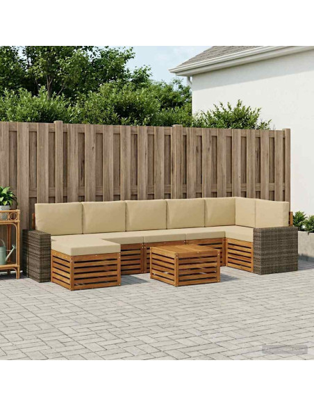 Set di divani da esterno con cuscino 8 pcs Naturale e Beige