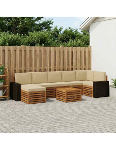 Set di divani da esterno con cuscino 8 pcs Naturale e Beige