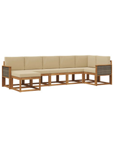 Set di divani da esterno 7 pcs Naturale e Beige Poliestere