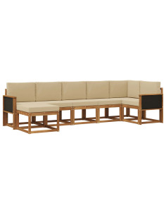 Set di divani da esterno 7 pcs Naturale e Beige Poliestere