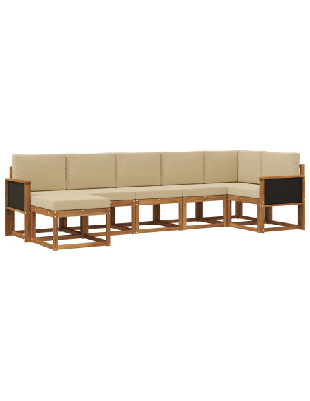 Set di divani da esterno 7 pcs Naturale e Beige Poliestere