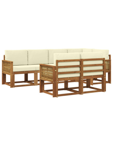 Set di divani da esterno 7 pcs Naturale e Crema Poliestere