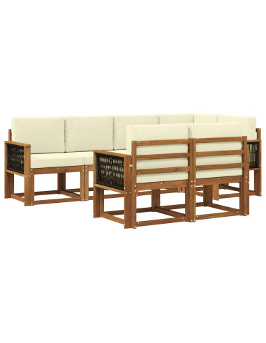 Set di divani da esterno 7 pcs Naturale e Crema Poliestere