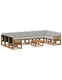 Set di divani da esterno 11 pcs Naturale e Grigio Chiaro