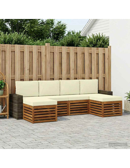 Set divani 6 pcs Naturale e Crema Legno di Acacia Massello