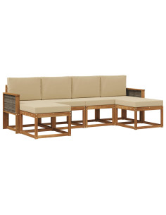 Set di divani da esterno 6 pcs Naturale e Beige Poliestere