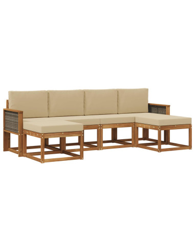 Set di divani da esterno 6 pcs Naturale e Beige Poliestere