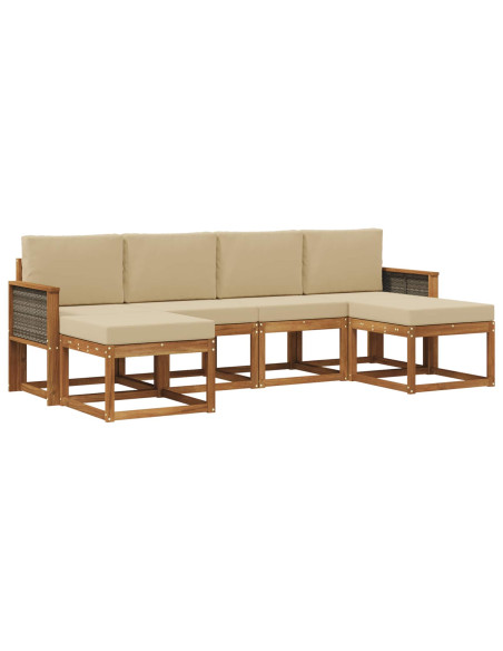 Set di divani da esterno 6 pcs Naturale e Beige Poliestere