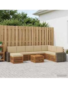 Set di divani da esterno con cuscino 9 pcs Naturale e Beige