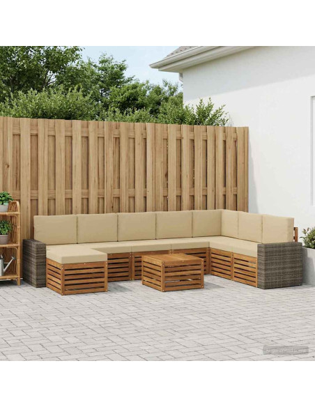 Set di divani da esterno con cuscino 9 pcs Naturale e Beige