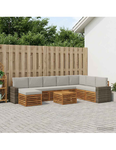 Set di divani da esterno 9 pcs Naturale e Grigio Chiaro