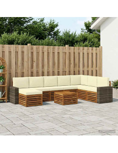 Set di divani da esterno con cuscino 9 pcs Naturale e Crema