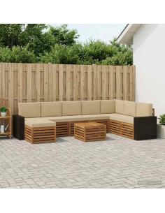 Set di divani da esterno con cuscino 9 pcs Naturale e Beige