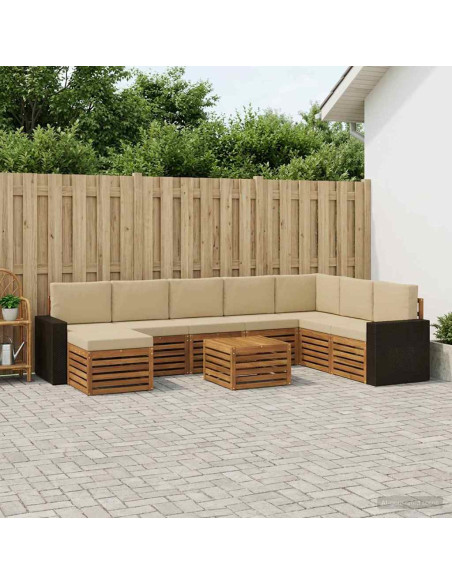 Set di divani da esterno con cuscino 9 pcs Naturale e Beige