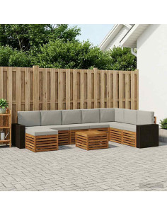 Set di divani da esterno 9 pcs Naturale e Grigio Chiaro