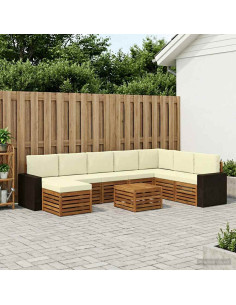 Set di divani da esterno con cuscino 9 pcs Naturale e Crema