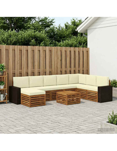 Set di divani da esterno con cuscino 9 pcs Naturale e Crema