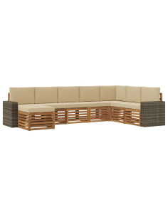Set di divani da esterno con cuscino 8 pcs Naturale e Beige