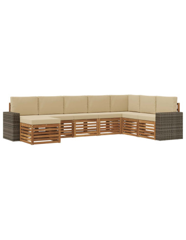Set di divani da esterno con cuscino 8 pcs Naturale e Beige